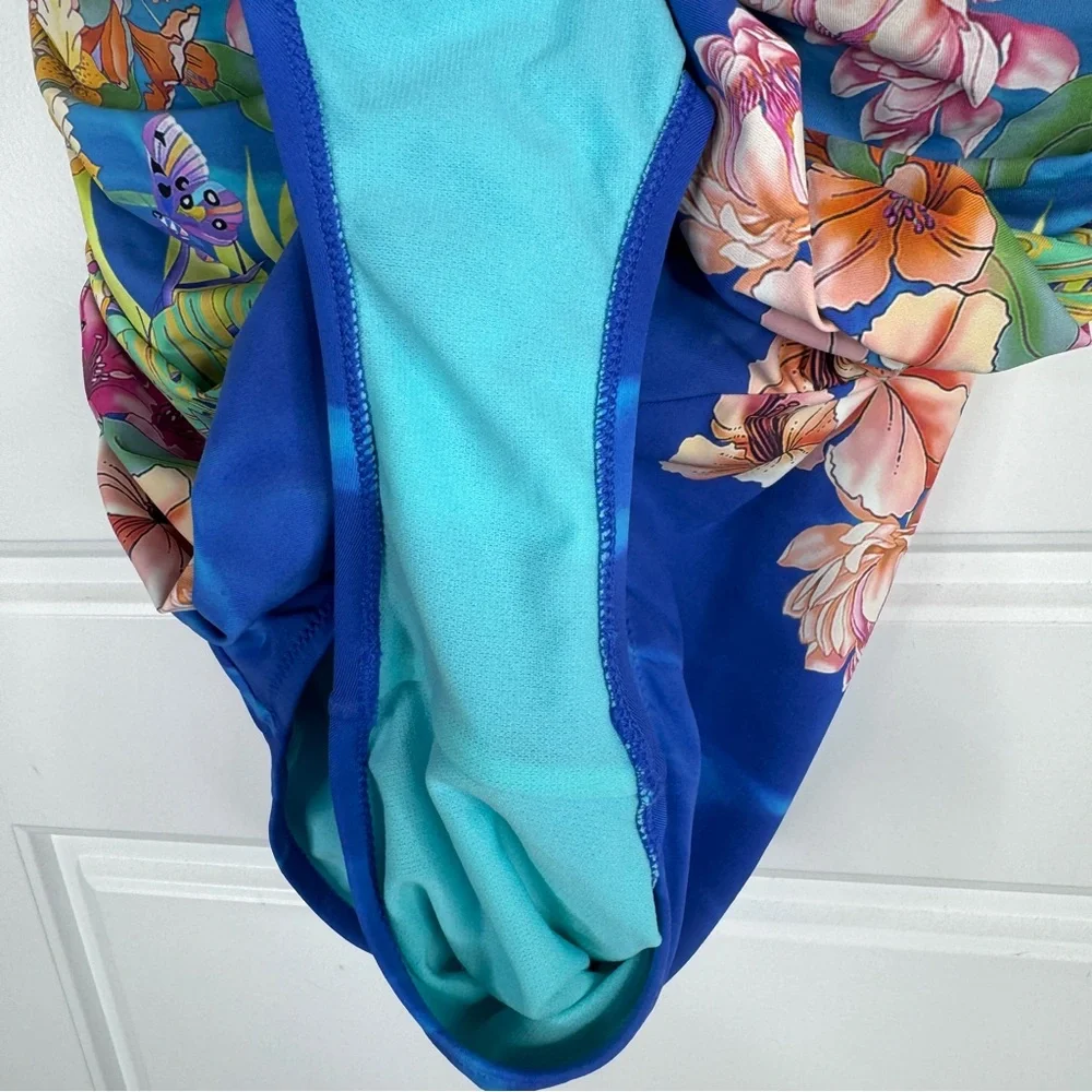 JOHNNY WAS Water Tropic Ruched Sweetheart One Piece Swimsuit NEW Size XL Blue